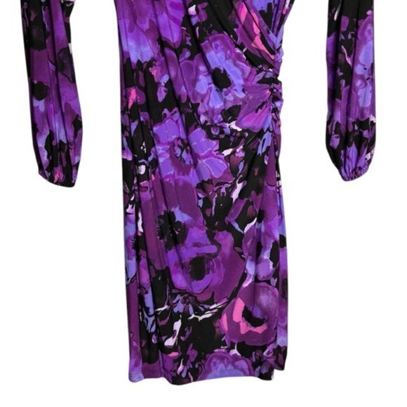 Chaps Midi Dress Size S Ruched Gathered Side Abstract Floral Multicolor - Picture 3 of 7